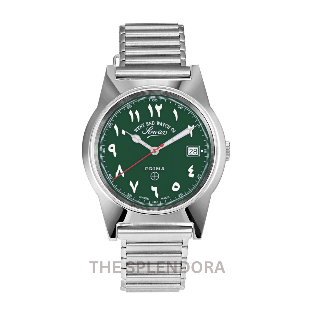 WEST END QUARTZ ORIGINAL WATCH GREEN DIAL WITH LUMINESCENT EASTERN ARABIC NUMERALS
