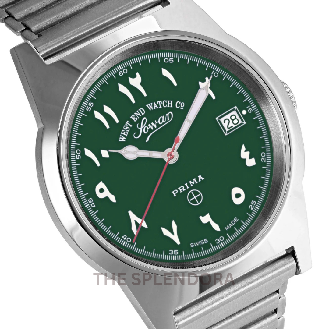 WEST END QUARTZ ORIGINAL WATCH GREEN DIAL WITH LUMINESCENT EASTERN ARABIC NUMERALS