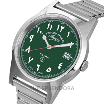 WEST END QUARTZ ORIGINAL WATCH GREEN DIAL WITH LUMINESCENT EASTERN ARABIC NUMERALS
