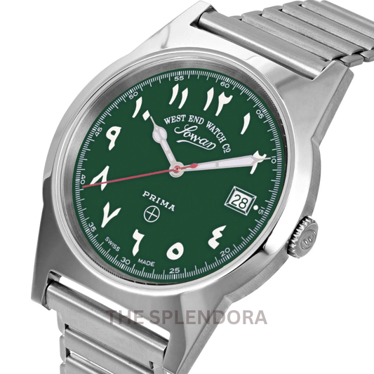 WEST END QUARTZ ORIGINAL WATCH GREEN DIAL WITH LUMINESCENT EASTERN ARABIC NUMERALS