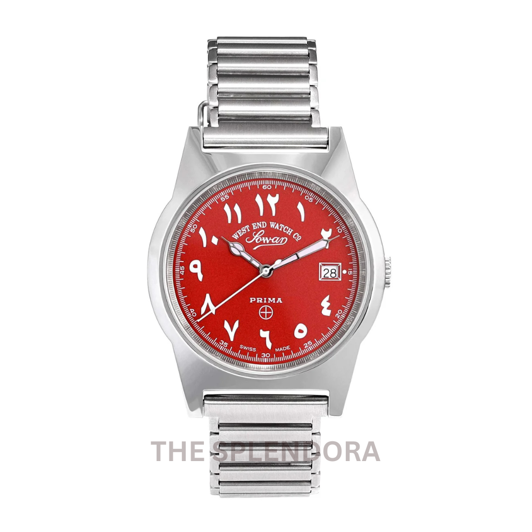 WEST END QUARTZ ORIGINAL WATCH RED DIAL WITH LUMINESCENT EASTERN ARABIC NUMERALS