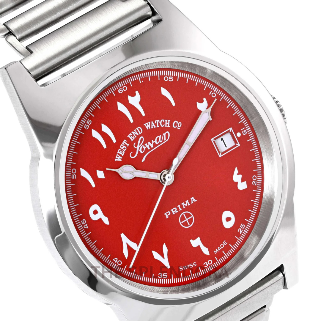 WEST END QUARTZ ORIGINAL WATCH RED DIAL WITH LUMINESCENT EASTERN ARABIC NUMERALS