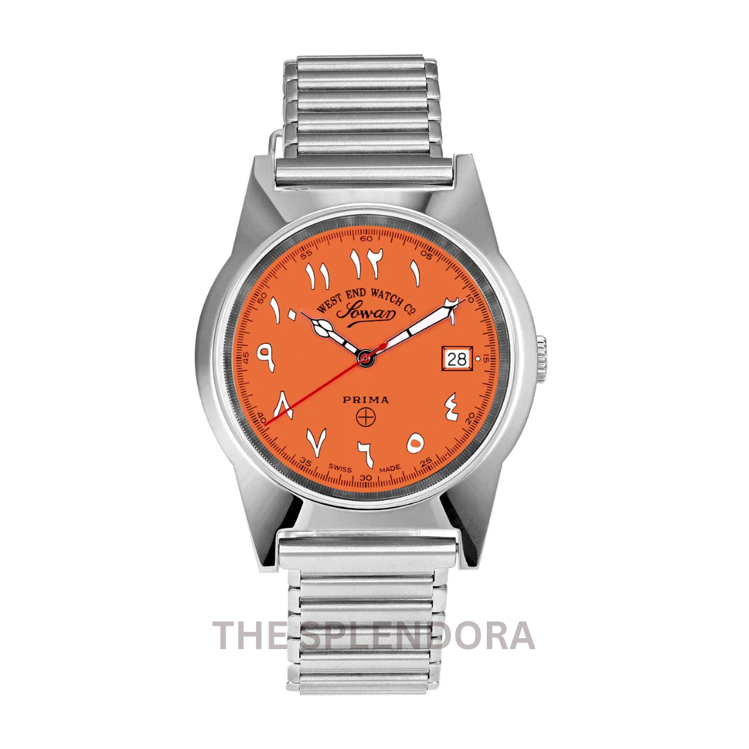 WEST END QUARTZ WATCH  ORANGE DIAL WITH LUMINESCENT EASTERN ARABIC NUMERALS