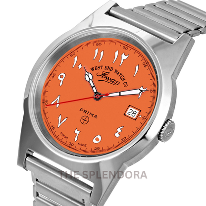 WEST END QUARTZ WATCH  ORANGE DIAL WITH LUMINESCENT EASTERN ARABIC NUMERALS