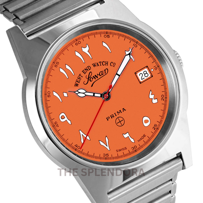 WEST END QUARTZ WATCH  ORANGE DIAL WITH LUMINESCENT EASTERN ARABIC NUMERALS
